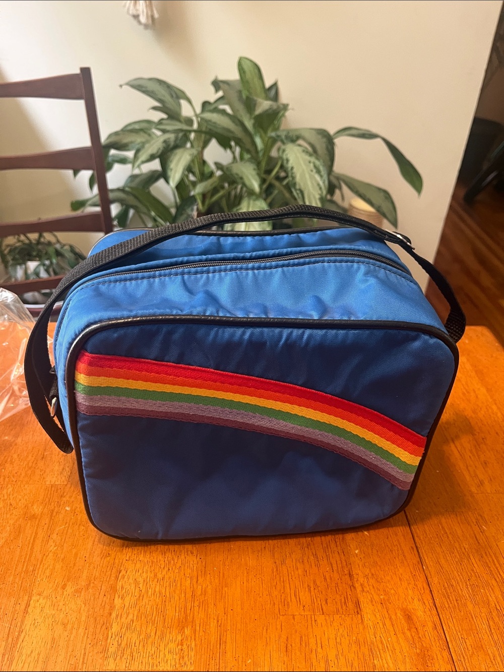 Insulated zipper lunch bag with adjustable strap - Blue Rainbow - OS